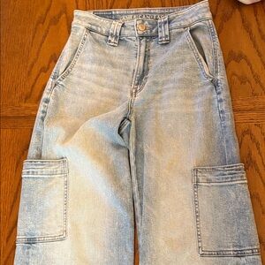 American Eagle Outfitters Women's Washed Blue Wide Leg Jeans